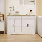 MAYEERTY White 47.95 Farmhouse Buffet Cabinet, 2 Drawers 4 Doors Storage Sideboard for Dining Room