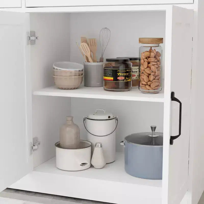 MAYEERTY Armoire de buffet de ferme blanche 47.95, 2 tiroirs 4 portes, meuble de rangement pour salle à manger