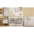 MAYEERTY Armoire de buffet de ferme blanche 47.95, 2 tiroirs 4 portes, meuble de rangement pour salle à manger