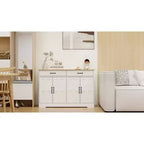 MAYEERTY Armoire de buffet de ferme blanche 47.95, 2 tiroirs 4 portes, meuble de rangement pour salle à manger