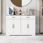 MAYEERTY Armoire de buffet de ferme blanche 47.95, 2 tiroirs 4 portes, meuble de rangement pour salle à manger
