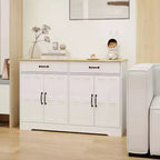 MAYEERTY Armoire de buffet de ferme blanche 47.95, 2 tiroirs 4 portes, meuble de rangement pour salle à manger