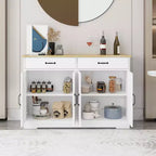 MAYEERTY Armoire de buffet de ferme blanche 47.95, 2 tiroirs 4 portes, meuble de rangement pour salle à manger