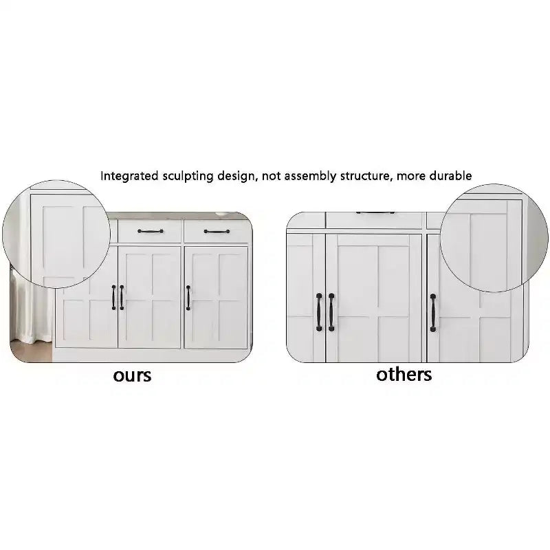 MAYEERTY Armoire de buffet de ferme blanche 47.95, 2 tiroirs 4 portes, meuble de rangement pour salle à manger