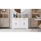 MAYEERTY Armoire de buffet de ferme blanche 47.95, 2 tiroirs 4 portes, meuble de rangement pour salle à manger