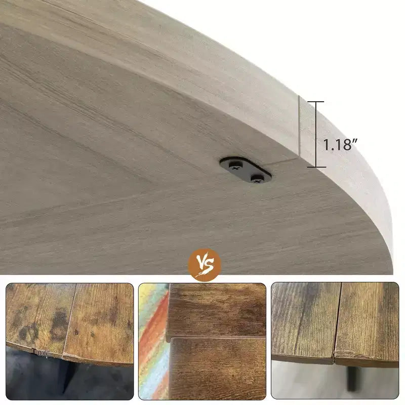 Table à manger ronde de 47 po pour 4 personnes - Table de cuisine moderne de style ferme avec pieds en métal, table à manger ronde en bois pour salle à manger, cuisine, salon