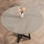 Table à manger ronde de 47 po pour 4 personnes - Table de cuisine moderne de style ferme avec pieds en métal, table à manger ronde en bois pour salle à manger, cuisine, salon