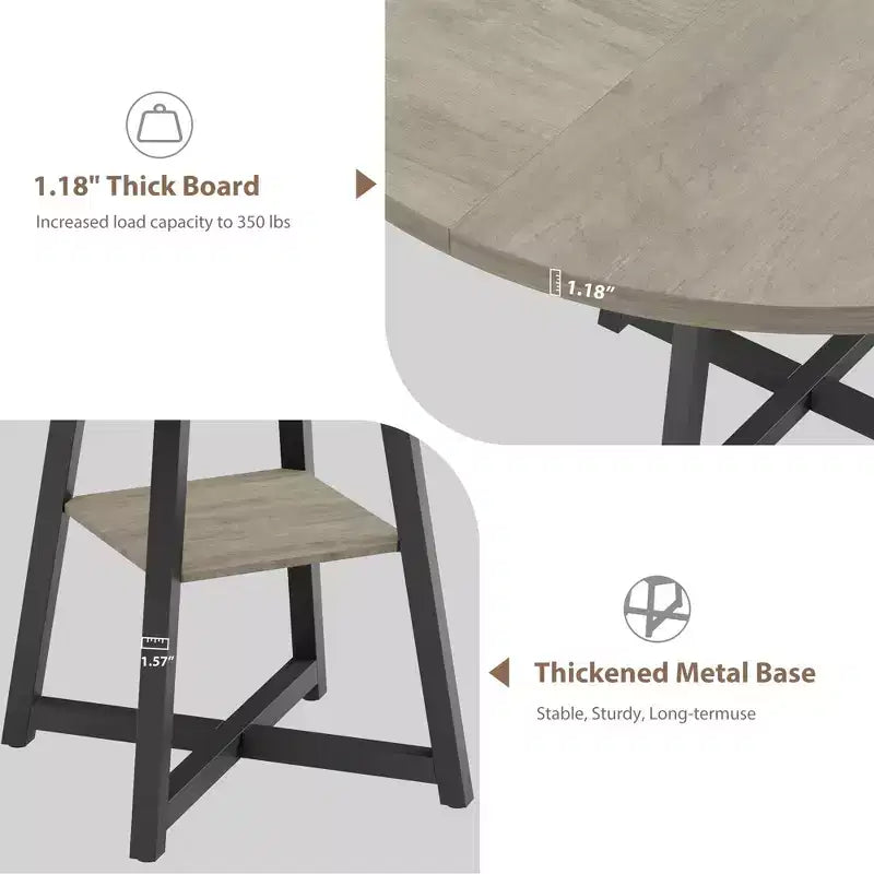 Table à manger ronde de 47 po pour 4 personnes - Table de cuisine moderne de style ferme avec pieds en métal, table à manger ronde en bois pour salle à manger, cuisine, salon