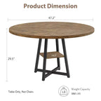 Table à manger ronde de 47 po pour 4 personnes - Table de cuisine moderne de style ferme avec pieds en métal, table à manger ronde en bois pour salle à manger, cuisine, salon