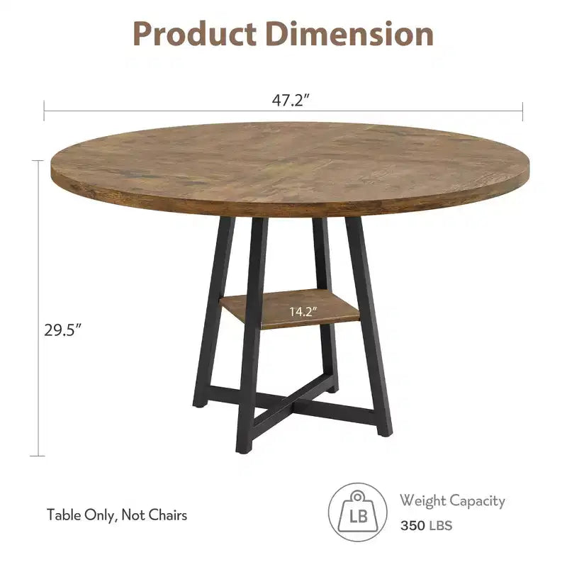 Table à manger ronde de 47 po pour 4 personnes - Table de cuisine moderne de style ferme avec pieds en métal, table à manger ronde en bois pour salle à manger, cuisine, salon