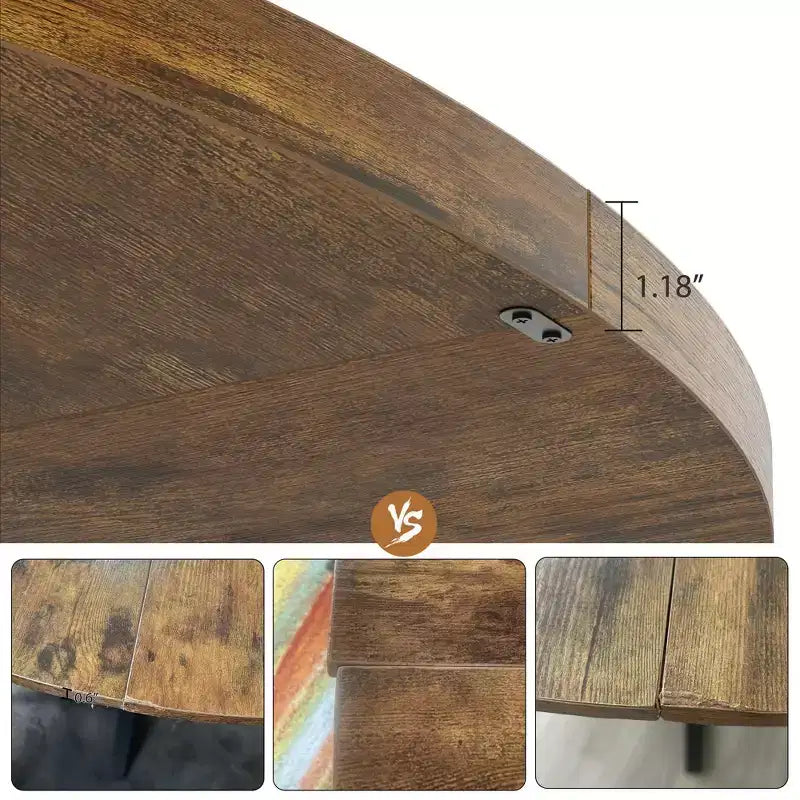 Table à manger ronde de 47 po pour 4 personnes - Table de cuisine moderne de style ferme avec pieds en métal, table à manger ronde en bois pour salle à manger, cuisine, salon