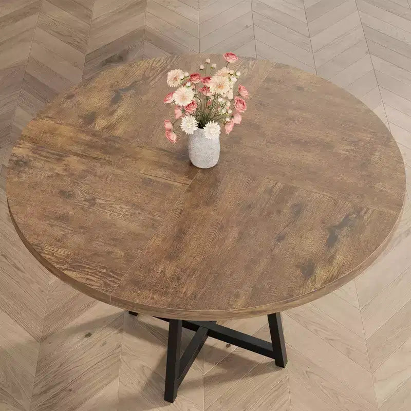 Table à manger ronde de 47 po pour 4 personnes - Table de cuisine moderne de style ferme avec pieds en métal, table à manger ronde en bois pour salle à manger, cuisine, salon