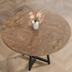 Table à manger ronde de 47 po pour 4 personnes - Table de cuisine moderne de style ferme avec pieds en métal, table à manger ronde en bois pour salle à manger, cuisine, salon