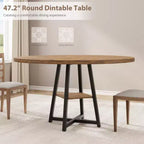 Table à manger ronde de 47 po pour 4 personnes - Table de cuisine moderne de style ferme avec pieds en métal, table à manger ronde en bois pour salle à manger, cuisine, salon