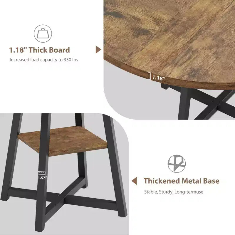 Table à manger ronde de 47 po pour 4 personnes - Table de cuisine moderne de style ferme avec pieds en métal, table à manger ronde en bois pour salle à manger, cuisine, salon