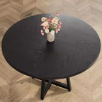 Table à manger ronde de 47 po pour 4 personnes - Table de cuisine moderne de style ferme avec pieds en métal, table à manger ronde en bois pour salle à manger, cuisine, salon