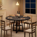Table à manger ronde de 47 po pour 4 personnes - Table de cuisine moderne de style ferme avec pieds en métal, table à manger ronde en bois pour salle à manger, cuisine, salon