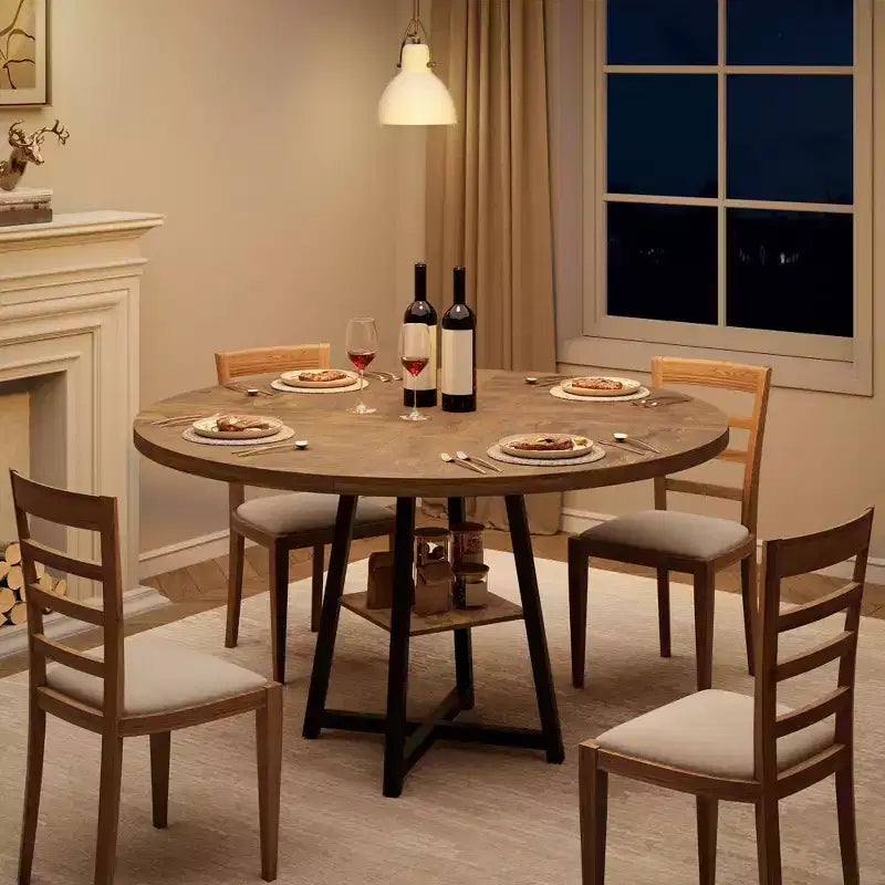 Table à manger ronde de 47 po pour 4 personnes - Table de cuisine moderne de style ferme avec pieds en métal, table à manger ronde en bois pour salle à manger, cuisine, salon