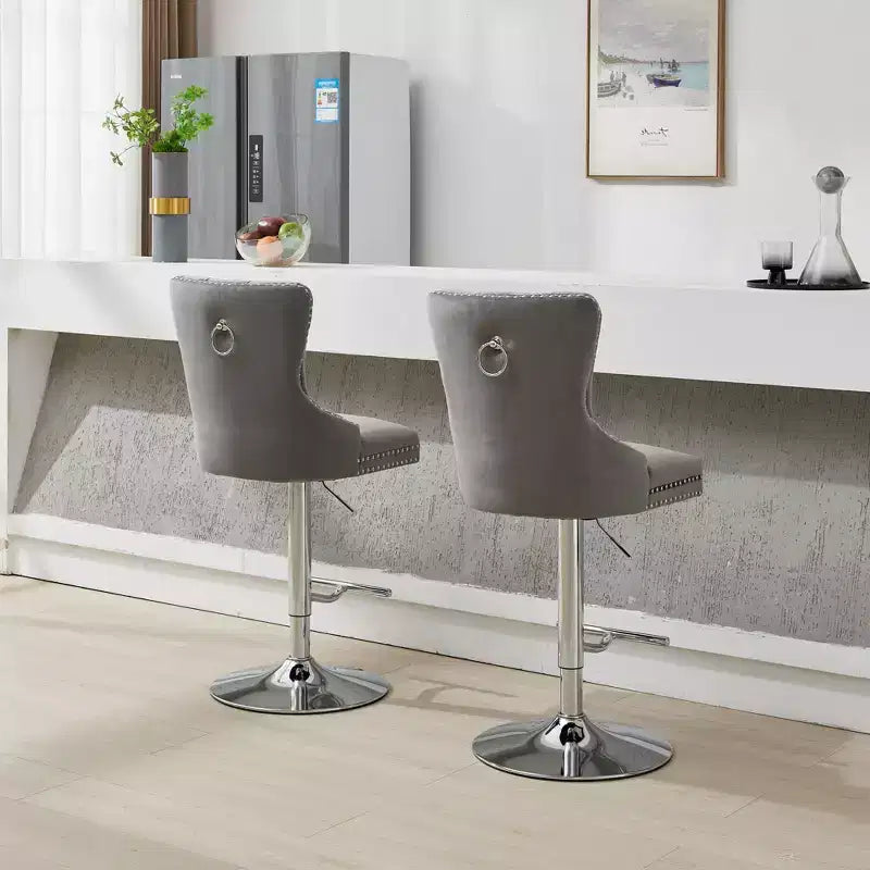 Lot de 2 tabourets de bar pivotants Okak, hauteur réglable de 63,5 à 83,8 cm, en velours avec capitonnage en losange et assise à ressorts, pour bar à domicile, îlot de cuisine