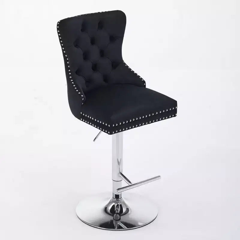Lot de 2 tabourets de bar pivotants Okak, hauteur réglable de 63,5 à 83,8 cm, en velours avec capitonnage en losange et assise à ressorts, pour bar à domicile, îlot de cuisine