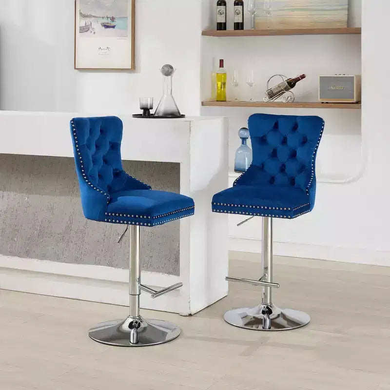 Lot de 2 tabourets de bar pivotants Okak, hauteur réglable de 63,5 à 83,8 cm, en velours avec capitonnage en losange et assise à ressorts, pour bar à domicile, îlot de cuisine