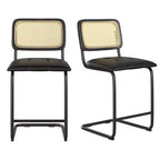 Okak Lot de 2 tabourets de comptoir de 61 cm, tabourets de bar rembourrés en cuir PU avec dossier en rotin naturel, chaises de bar modernes sans accoudoirs pour îlot de cuisine
