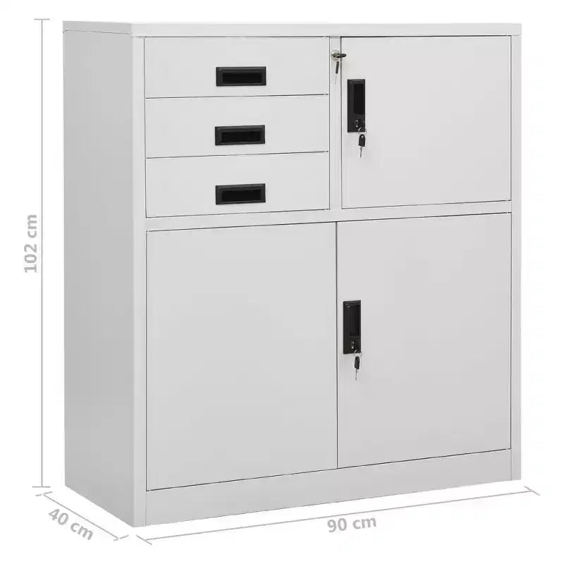 vidaXL Meuble de rangement classeur de bureau avec serrure pour bureau à domicile Acier - Gris clair Sans jardinière