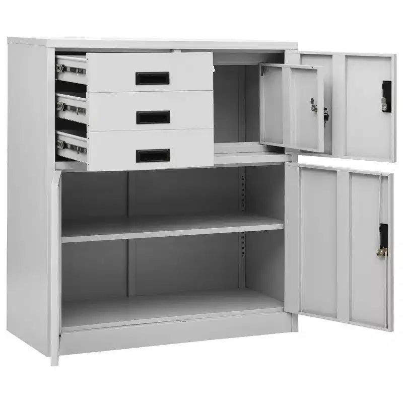vidaXL Meuble de rangement classeur de bureau avec serrure pour bureau à domicile Acier - Gris clair Sans jardinière