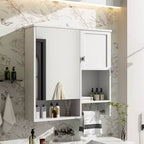 MAYEERTY 40 Armoire à pharmacie avec miroir, Meuble de rangement de salle de bain avec porte miroir, étagères, porte vitrée pour salle de bain Blanc