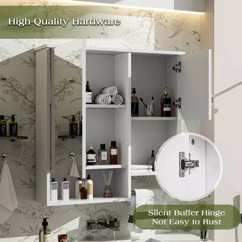 MAYEERTY 40 Armoire à pharmacie avec miroir, Meuble de rangement de salle de bain avec porte miroir, étagères, porte vitrée pour salle de bain Blanc