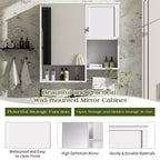 MAYEERTY 40 Armoire à pharmacie avec miroir, Meuble de rangement de salle de bain avec porte miroir, étagères, porte vitrée pour salle de bain Blanc