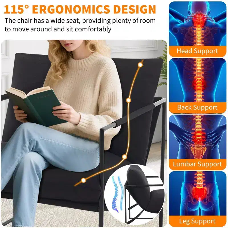Fauteuil de salon, Fauteuil d'appoint moderne du milieu du siècle, Fauteuil de lecture confortable avec coussin en mousse déchiquetée pour salles de lecture, chambres, balcon