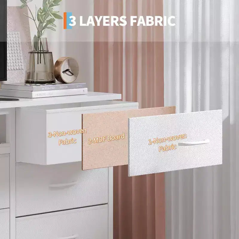 Meuble TV commode de 70 pouces pour téléviseurs de 65, 75, 80 pouces, grande commode de 13 tiroirs en tissu avec prises de courant et lumières LED pour chambre à coucher