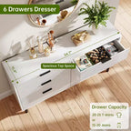 Commode Double 6 Tiroirs Cannelée avec Pieds et Poignées en Métal | Grande Commode en Bois Moderne, Design Anti-Basculement pour Chambre, Salon et Couloir