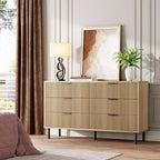 Commode Double 6 Tiroirs Cannelée avec Pieds et Poignées en Métal | Grande Commode en Bois Moderne, Design Anti-Basculement pour Chambre, Salon et Couloir