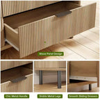 Commode Double 6 Tiroirs Cannelée avec Pieds et Poignées en Métal | Grande Commode en Bois Moderne, Design Anti-Basculement pour Chambre, Salon et Couloir