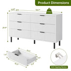 Commode Double 6 Tiroirs Cannelée avec Pieds et Poignées en Métal | Grande Commode en Bois Moderne, Design Anti-Basculement pour Chambre, Salon et Couloir