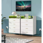 Commode en bois à 4 tiroirs intelligente avec lumières LED et station de charge | Meuble de rangement contrôlé par application avec ports USB/prises CA pour chambre, salon