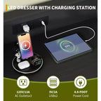 Commode en bois à 4 tiroirs intelligente avec lumières LED et station de charge | Meuble de rangement contrôlé par application avec ports USB/prises CA pour chambre, salon