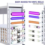 Support de rangement à roulettes pour travaux manuels, 47 emplacements, avec tiroir, support de rouleaux de vinyle et crochets pour machines Cricut et artisanat à domicile