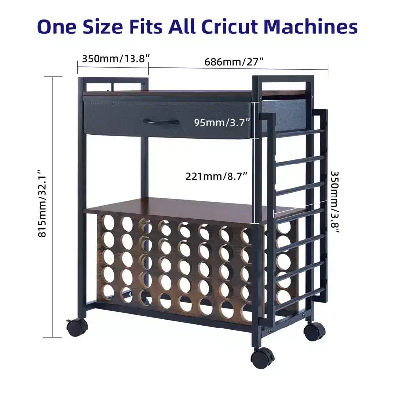 Support de rangement à roulettes pour travaux manuels, 47 emplacements, avec tiroir, support de rouleaux de vinyle et crochets pour machines Cricut et artisanat à domicile