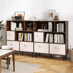 Costway Étagère 6 cubes avec 3 tiroirs en tissu pliant amovibles Pieds en métal pour salon Naturel/Blanc