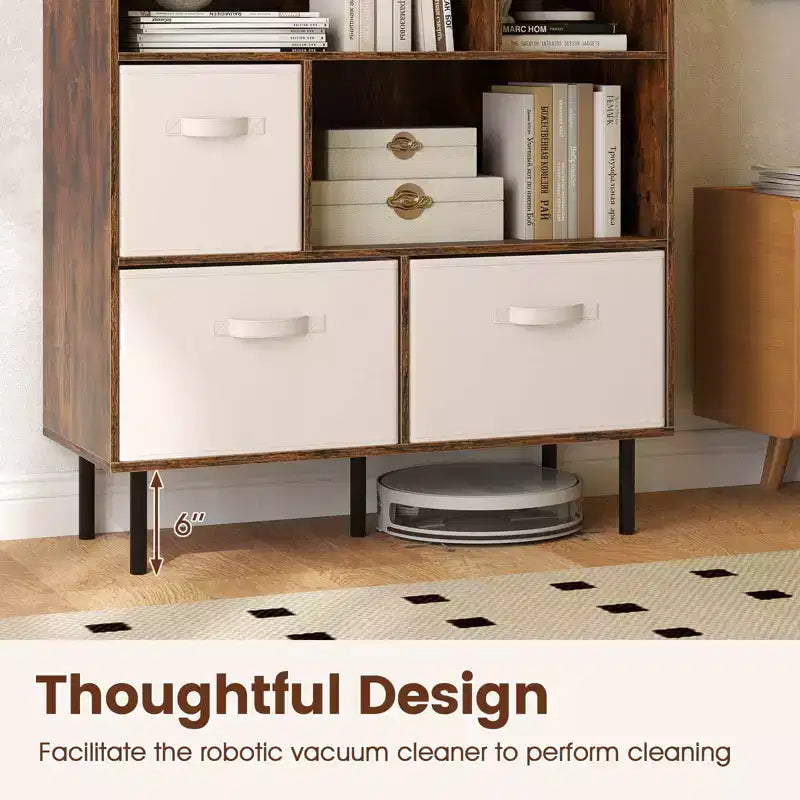 Costway Étagère 6 cubes avec 3 tiroirs en tissu pliant amovibles Pieds en métal pour salon Naturel/Blanc