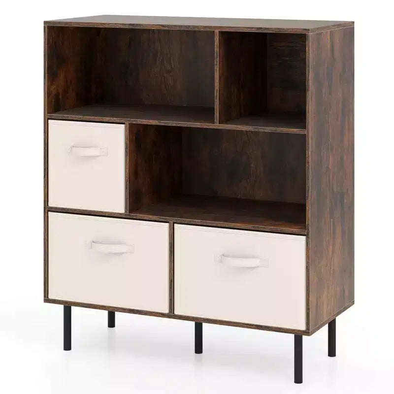 Costway Étagère 6 cubes avec 3 tiroirs en tissu pliant amovibles Pieds en métal pour salon Naturel/Blanc