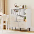 Costway Étagère 6 cubes avec 3 tiroirs en tissu pliant amovibles Pieds en métal pour salon Naturel/Blanc