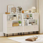 Costway Étagère 6 cubes avec 3 tiroirs en tissu pliant amovibles Pieds en métal pour salon Naturel/Blanc