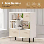 Costway Étagère 6 cubes avec 3 tiroirs en tissu pliant amovibles Pieds en métal pour salon Naturel/Blanc