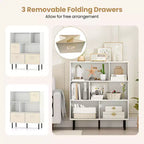Costway Étagère 6 cubes avec 3 tiroirs en tissu pliant amovibles Pieds en métal pour salon Naturel/Blanc