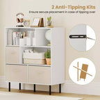 Costway Étagère 6 cubes avec 3 tiroirs en tissu pliant amovibles Pieds en métal pour salon Naturel/Blanc