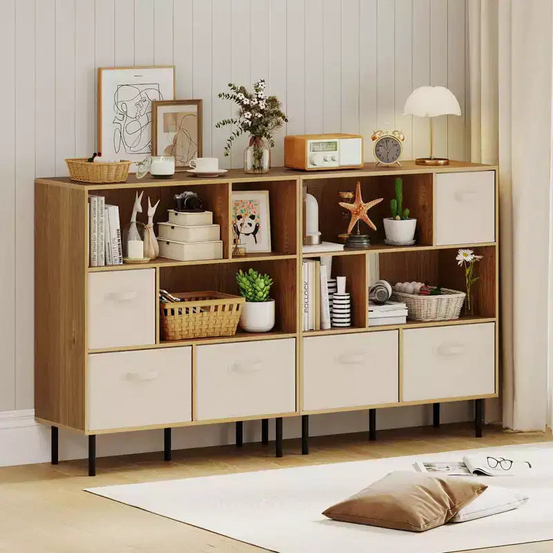 Costway Étagère 6 cubes avec 3 tiroirs en tissu pliant amovibles Pieds en métal pour salon Naturel/Blanc